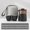 Portable black ceramic travel tea set with one 400ml teapot, six 50ml cups and storage bag - Yinshan 1 Pot 6 Cups - Matte Black