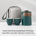 Portable dark green ceramic travel tea set with teapot, 6 cups and EVA storage case - Yinshan 1 Pot 6 Cups - Dark Green