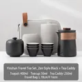 Portable matte black ceramic travel tea set with pot, cups, and a gray storage case - Yinshan 1 Pot 6 Cups + Tea Canister - Matte Black
