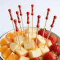 Bamboo fruit picks with red bead and colorful woven detail for parties and appetizers - 12cm Red Double Bead Fruit Pick