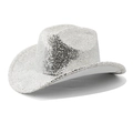 Sparkly silver sequin disco cowboy hat for party costumes and festive jazz events - M (56-58cm) / Straight Top / Silver