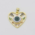 Golden heart-shaped pendant with devil's eye bead and colorful zircon embellishments - Blue-Green Evil Eye Hollow Heart (Style B)