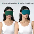 Dual-sided ice silk sleep mask in Matcha Green and Forest Green with adjustable strap - Warm Matcha Cyan / Cool Forest Green