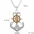 Vintage anchor necklace with golden ship wheel pendant and 70cm chain for men - Outer Rotating Anchor with Steel Chain