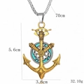 Vintage gold anchor and silver ship wheel pendant necklace for men with green enamel detail - Inner Rotating Anchor with Steel Chain