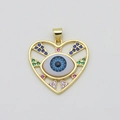 Gold heart-shaped evil eye pendant with colorful zircons and blue eye center - Blue Evil Eye Hollow Heart (Style D)