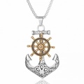 Vintage nautical anchor and golden helm pendant necklace with durable silver chain link - Outer Rotating Anchor (Pendant Only)