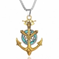 Vintage anchor pendant with green helm detail on a silver stainless steel chain - Inner Rotating Anchor (Pendant Only)