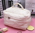 White flower-quilted cosmetic bag with large capacity and soft macaron style finish - Large Handheld (25x17x13cm) / Off White