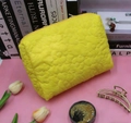 Quilted floral makeup bag in bright yellow nylon with a secure zipper closure - Small Pouch (23x16.5x7cm) / Bright Yellow