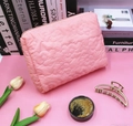 Pink quilted floral makeup bag with macaron color and soft fluffy cloud texture - Small Pouch (23x16.5x7cm) / Pink