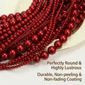 Deep red lustrous round faux pearls in various sizes for DIY jewelry accessories - Southern Red Agate (no. 16) / Approximately 240 Pieces Per Strip (3mm)