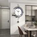 Astronaut theme wall clock with pendulum, black geometric frame and 29cm white dial - Jt23224-50b Large Wall Clock + Ornament