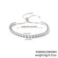 Silver tennis bracelet featuring square cubic zirconia and adjustable pull chain closure - White Gold Adjustable