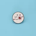 Be Happy molecule enamel pin with pink chemical structure and red heart on white base - Round Dopamine Be Happy