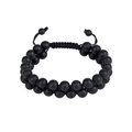 Double-layered matte black beaded bracelet with adjustable hand-woven cord and sliding knot - Double Layer Matte Black Stone / Large Round Bead Style