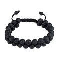 Double-layer matte black natural stone beaded bracelet with adjustable woven cord - Double Layer Matte Black Stone / Small Bead Style