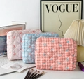 Trousses à maquillage matelassées à carreaux en rose, bleu et orange avec broderies - Trousse de Maquillage Moyenne