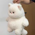 Plush white cat stuffed toy doll with soft long fur and pink ears for gift giving - White / Small