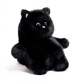 Plush black cat stuffed animal doll with round eyes and soft fluffy faux fur - Black / Small
