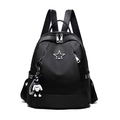 Black Oxford cloth backpack with star emblem, LOVE straps and cute bear pendant charm - Black With Bear