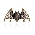 Goldene Fledermaus-Brosche mit schwarzen und irisierenden Kristallen für Halloween - Schwarz