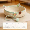 Cuccia per gatti intrecciata a forma di orecchie con bordo verde e pompon colorati - Fiore Yuanbao Piccolo / Beige e Verde