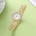 Orologio quarzo dorato con cinturino a foglie di strass e quadrante in madreperla - Oro