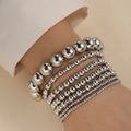 Set mit 7 silbernen Perlenarmbändern in verschiedenen Größen für einen Lagenlook - 3-teiliger Goldperlen-Stil (6202201HB)
