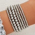 Silver beaded bracelet set featuring stacked stretch ball chains in various sizes - Simple Polished Set Style (5846002HB)