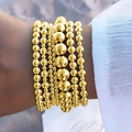 Minimalist 7-piece set of gold beaded elastic bracelets for women in stacked style - 3-Layer Gold Bead Style (6202202HB)