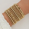 Minimalist gold beaded stretch bracelet set with multi-layer round and cube beads - Multi-piece Luxury Combo (6314301HB)