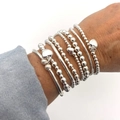 Set of 7 silver beaded elastic bracelets with heart pendant worn on wrist - Multilayer Religious Theme Style (6297001HB)