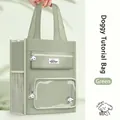 Green canvas student tutoring bag with clear pocket and cartoon puppy pendant - Berry Dog Tutorial Bag / Green