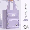 Purple student canvas tutor bag with happy puppy cartoon and multi-pocket design - Artist Dog Tutorial Bag / Purple
