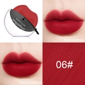 Lip-shaped matte lipstick in shade 06# showing thin and thick velvet coating effects - 06# Classic Red