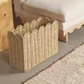 Handwoven rattan storage basket with decorative scalloped edges in a natural beige finish - 38*15*25CM / Natural (Paper Rope Style)