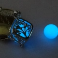 Luminous hollow square pendant necklace with glowing blue bead in silver alloy finish - Sky Blue Luminous Cube (NY276)