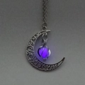 Zinc alloy crescent moon pendant necklace with purple glowing bead in dark environment - Purple Luminous Moon Pumpkin (NY365)