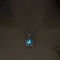 Luminous hollow lotus flower pendant necklace with blue glow in the dark effect for women - Blue-Green Luminous Lotus (NY055)