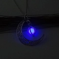 Luminous crescent moon pendant necklace with glowing blue bead in antique silver finish - Purple Luminous Moon Pumpkin (NY355)