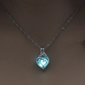 Luminous heart necklace for women featuring hollow pendant with blue glow effect - Blue-Green Luminous Mother Child Heart (NY196)