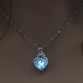 Luminous heart pendant necklace with blue glowing bead and silver chain for women - Sky Blue Luminous Mother Child Heart (NY197)