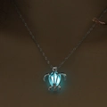 Luminous turtle necklace with blue glow in the dark hollow shell and spiral chain - Blue-Green Luminous Turtle (NY090)