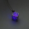Luminous silver hollow cube pendant necklace with blue glow and beaded chain - Purple Luminous Cube (NY279)