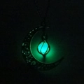 Luminous crescent moon pendant necklace glowing green in dark, antique finish detail - Yellow-Green Luminous Moon Pumpkin (NY364)