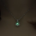 Luminous lotus flower pendant necklace with green glow effect and silver chain - Yellow-Green Luminous Lotus (NY057)