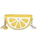 Lemon slice shaped crossbody bag with yellow leather texture and gold chain strap - Lemon Style