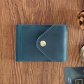 Dark teal crazy horse leather driver's license holder with vintage brass snap button - Driver's License Case / Crazy Horse Blue