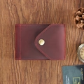 Retro burgundy crazy horse leather driver license cover with vintage brass button fastener - Driver's License Case / Crazy Horse Wine Red